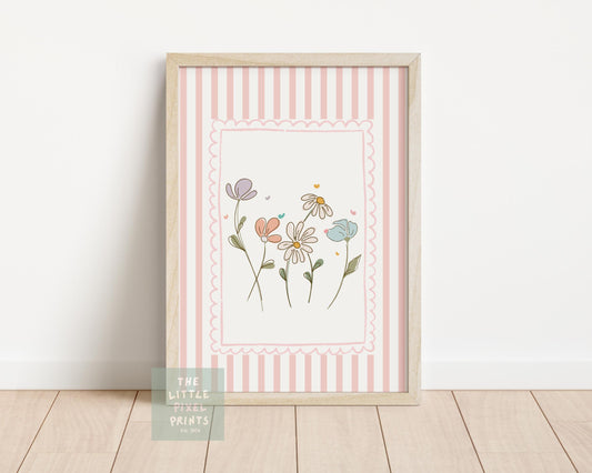 Girls floral scallop whimiscal wall print for nursery or bedroom