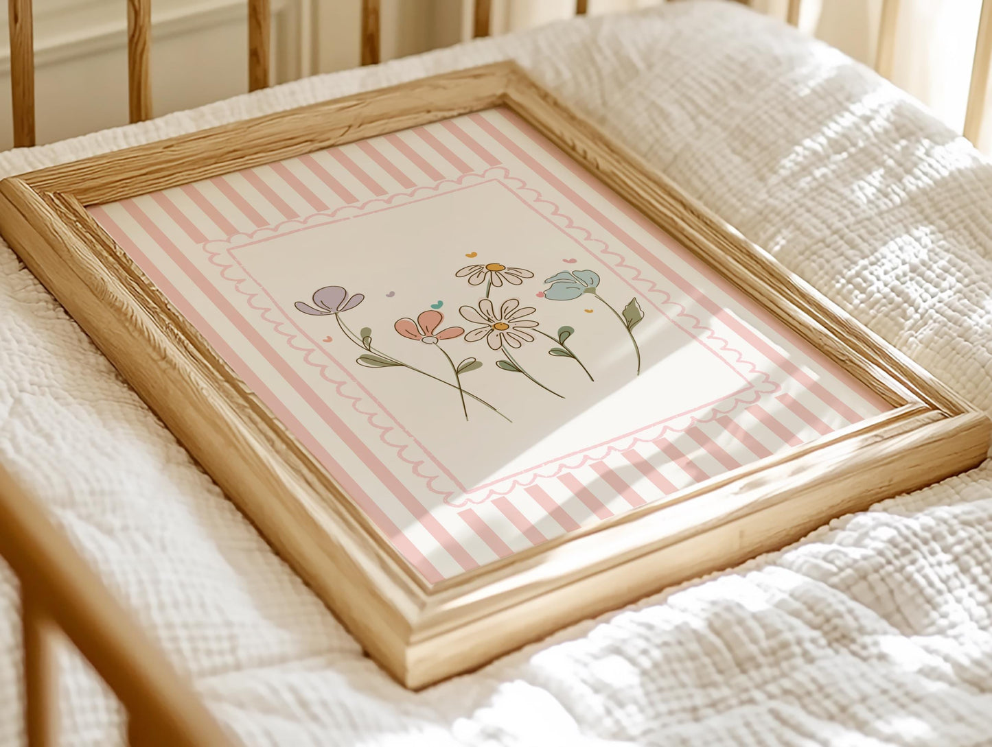 Girls floral scallop whimiscal wall print for nursery or bedroom