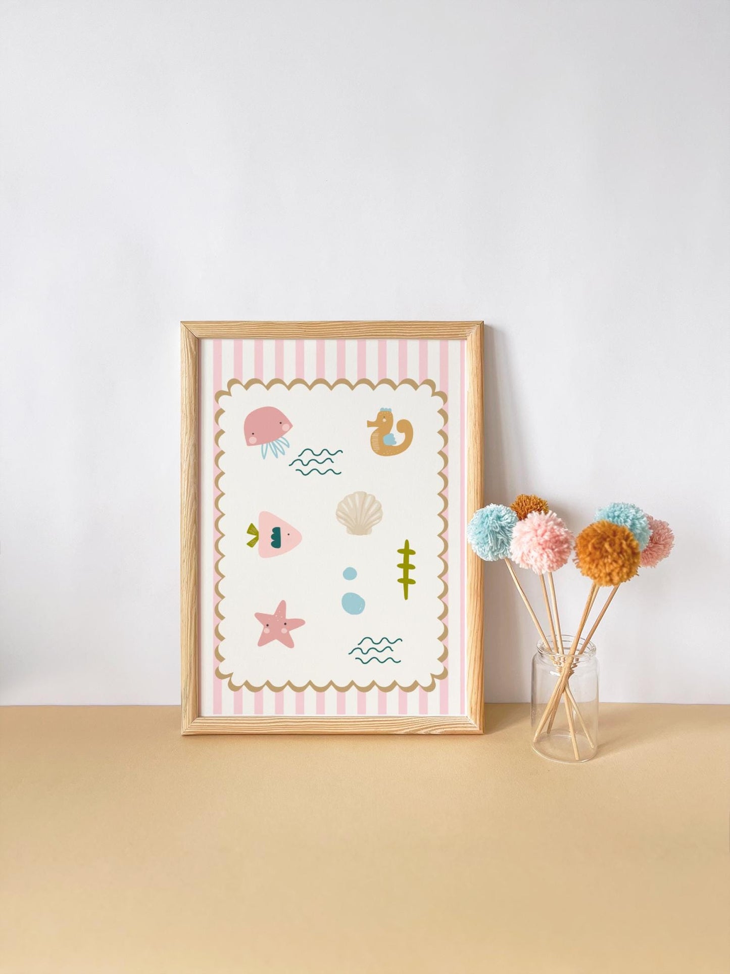 ocean mermaid and shells themed prints for girls nursery, bedroom or playroom