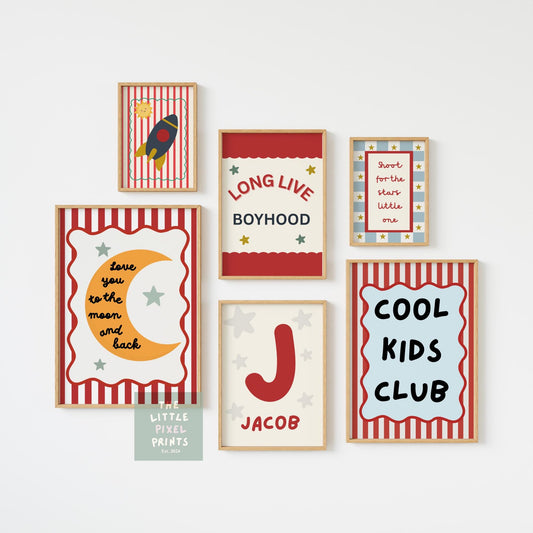 Personalised "long live boyhood" stars and moon print set for bedroom or nursery