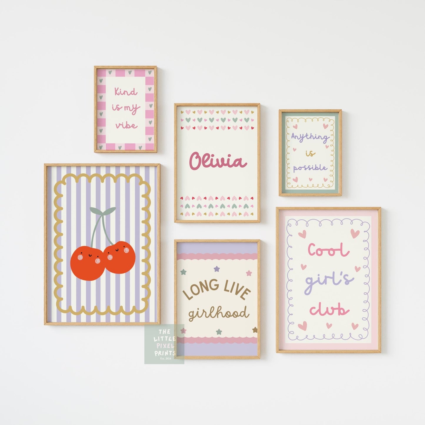 girls "long live girlshood "personalised bright positive affirmation wall print set gallery for bedroom or nursery