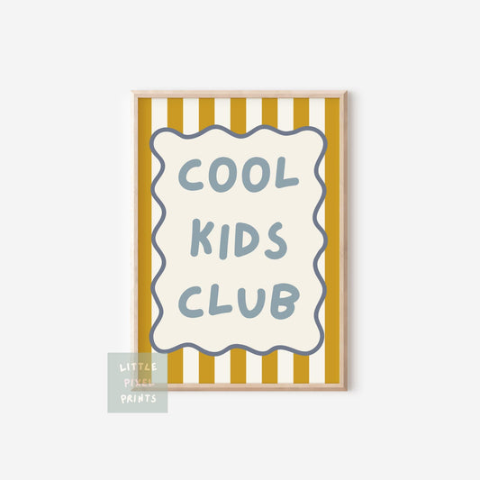cool kids club childrens blue and yellow striped wall print