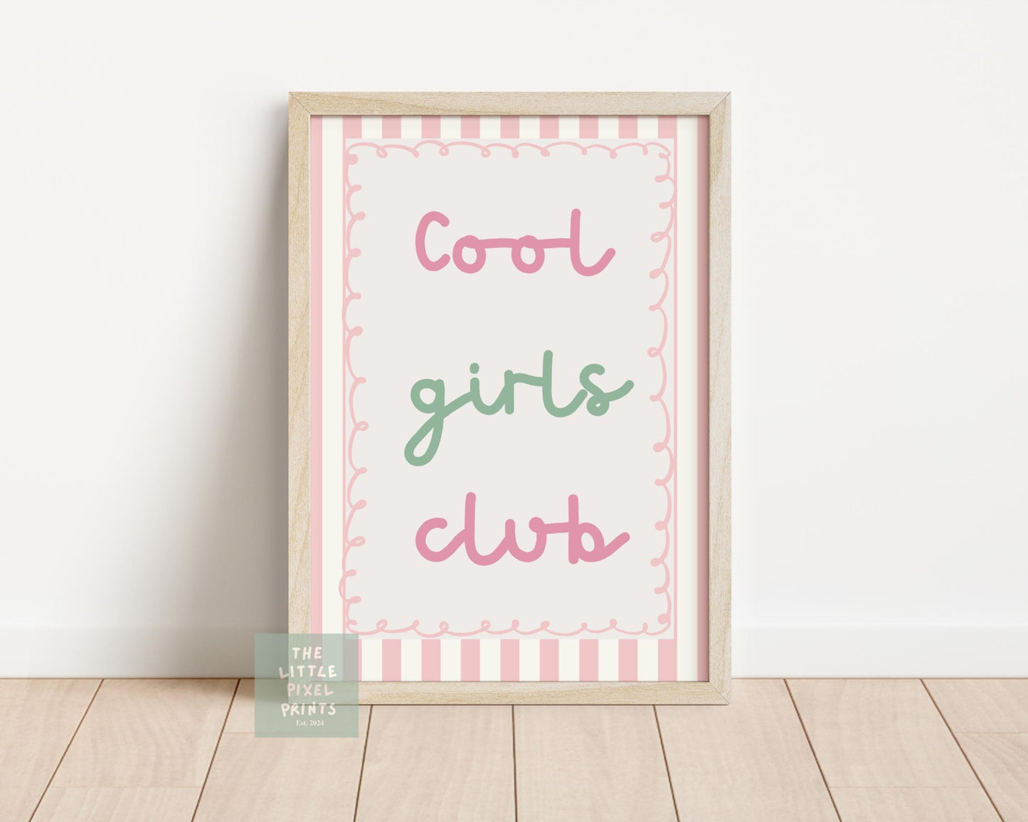 cool girls club pink wall print for childrens nursey, playroom or bedroom
