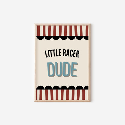 Set of 3 personalised little dude racer wall prints for bedroom, playroom or nursery