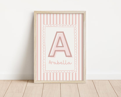 girls personalised initial wall print for nursery or bedroom