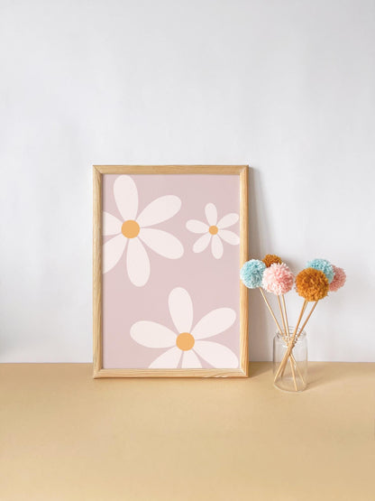 pink floral wall print for girls bedroom or nursery