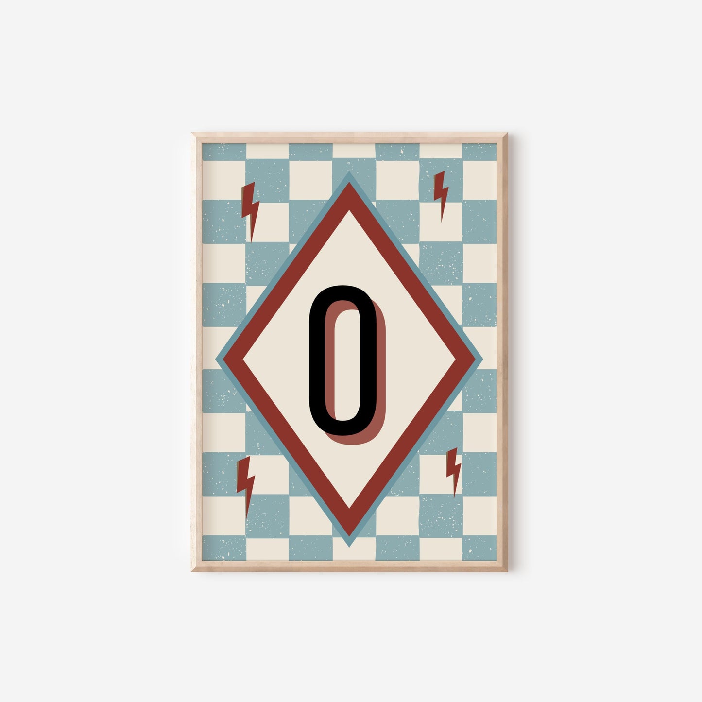 boys personalised initial wall print checkerboard retro style for childrens bedroom or nursery