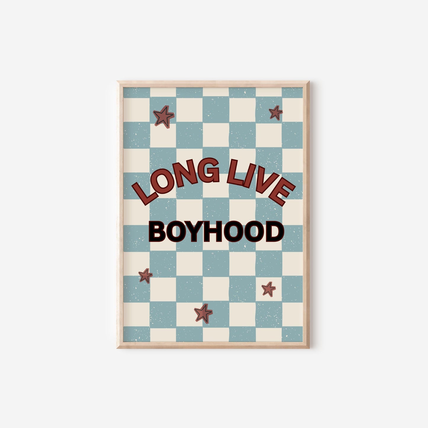 Long Live Boyhood blue and red checkered  Print for boys bedroom or nursery