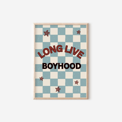 Long Live Boyhood blue and red checkered  Print for boys bedroom or nursery