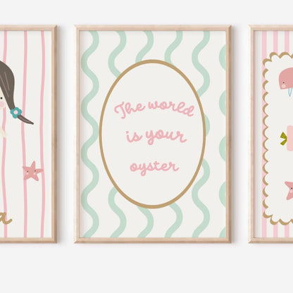 The World Is Your Oyster print, girls ocean wall print for bedroom or nursery