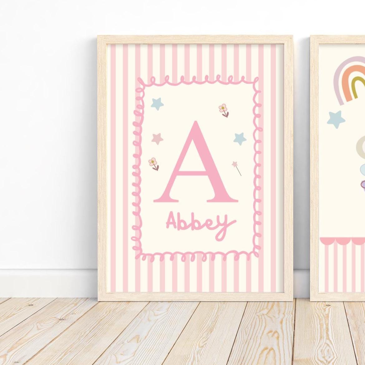 girls whimiscal personalised initial wall print for nursery, bedroom or playroom