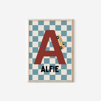 Set of 3 personalised little dude racer wall prints for bedroom, playroom or nursery