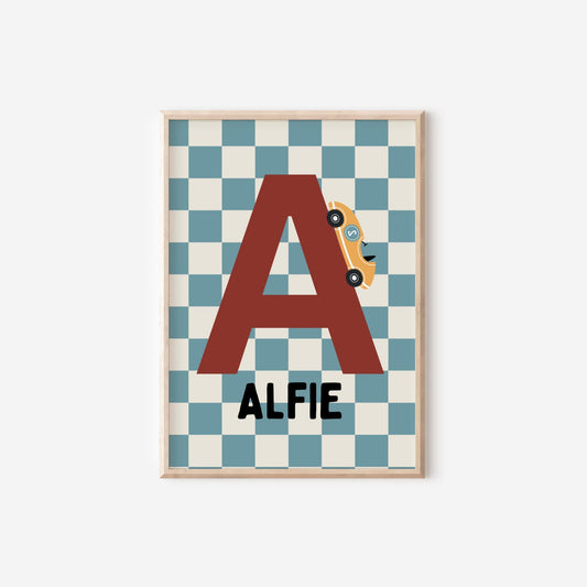 Set of 3 personalised little dude racer wall prints for bedroom, playroom or nursery