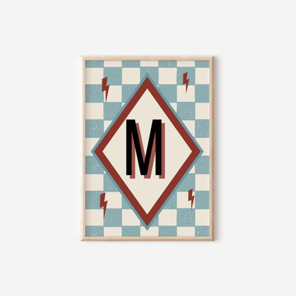Retro Initial Letter Print Set, Long Live Brotherhood Art, Custom Dorm Decor
