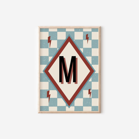 Retro Initial Letter Print Set, Long Live Brotherhood Art, Custom Dorm Decor