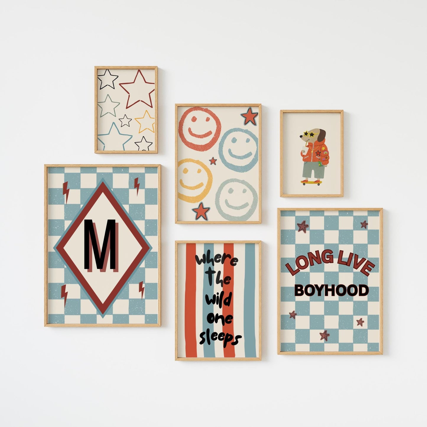 Set Of 6 boys Gallery Wall personalised long live boyhood Prints for bedroom or playroom