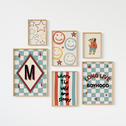 Set Of 6 boys Gallery Wall personalised long live boyhood Prints for bedroom or playroom