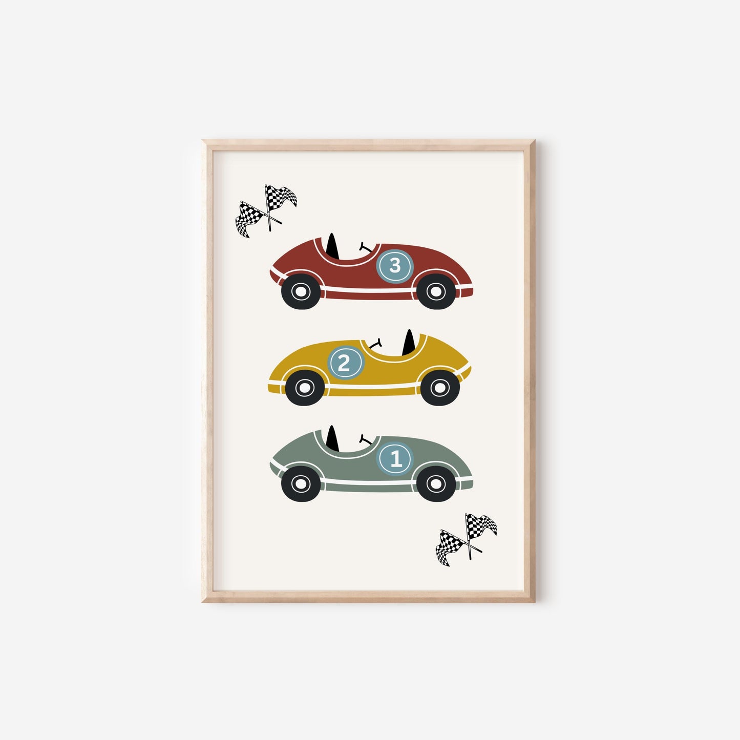 Personalised Boy Nursery Print Set – Unframed Racing Car Wall Art | Vintage Race Car Bedroom Decor