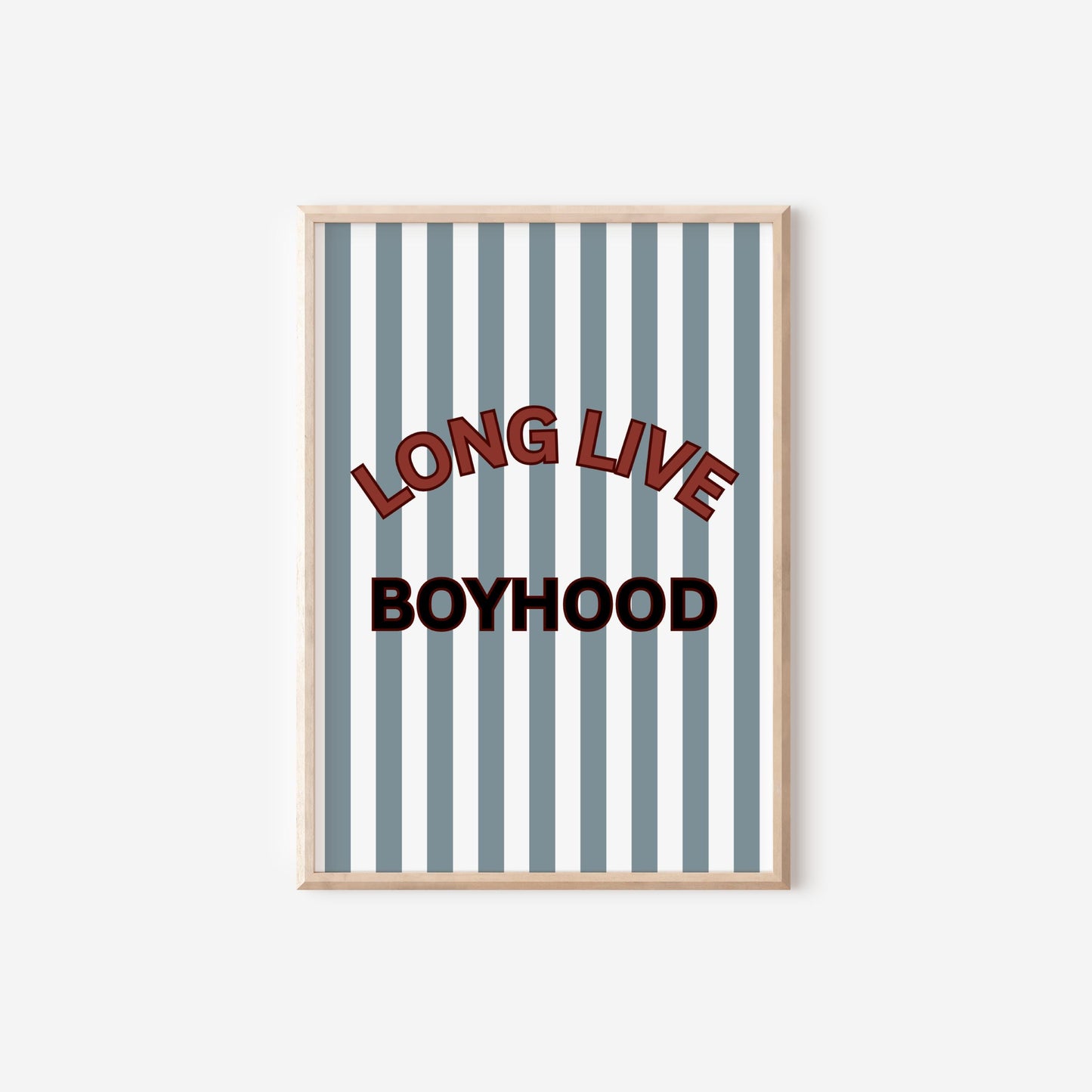 Long Live Boyhood blue and red striped wall print for boys bedroom or nursery