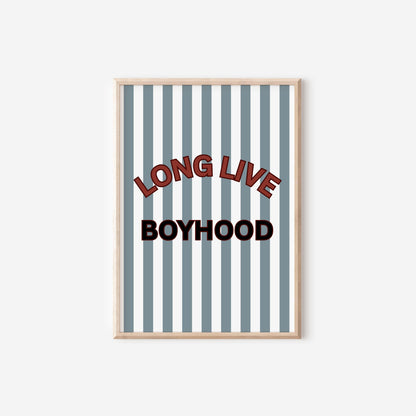 Long Live Boyhood blue and red striped wall print for boys bedroom or nursery