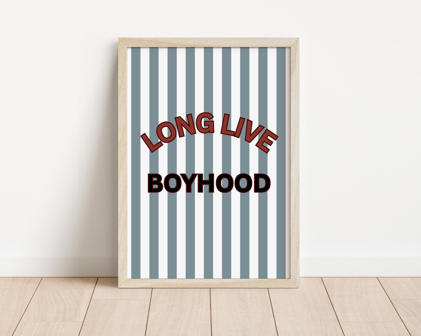 Long Live Boyhood blue and red striped wall print for boys bedroom or nursery