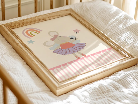 Set of 2 girls ballerina mouse and personalised name print for nursery, bedroom or playroom