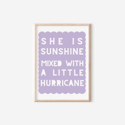 Sunshine Hurricane Girl Print, Purple Nursery Decor