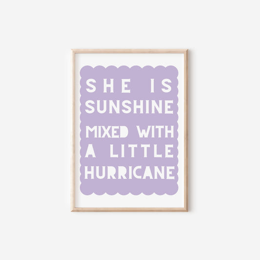 Sunshine Hurricane Girl Print, Purple Nursery Decor
