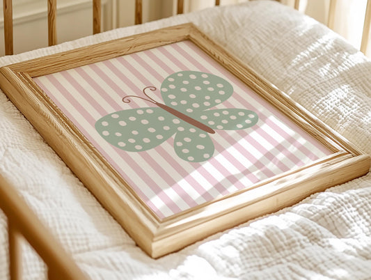 pretty green and pink butterfly wall print for girls nursery, bedroom or playroom