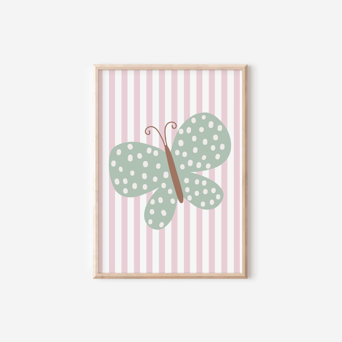 pretty green and pink butterfly wall print for girls nursery, bedroom or playroom