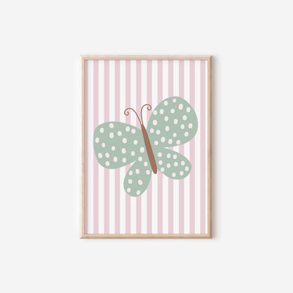 pretty green and pink butterfly wall print for girls nursery, bedroom or playroom