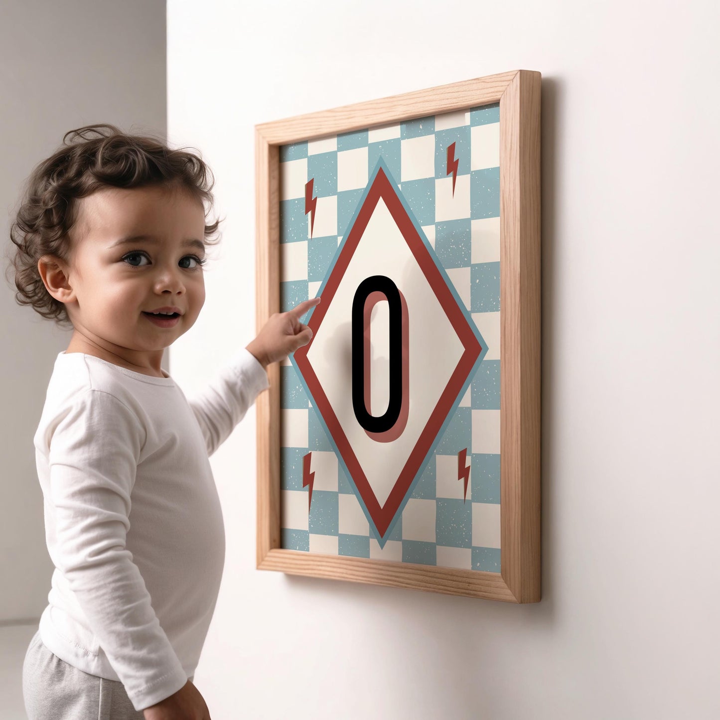 boys personalised initial wall print checkerboard retro style for childrens bedroom or nursery