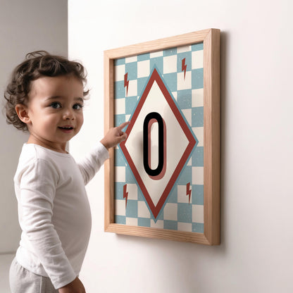 boys personalised initial wall print checkerboard retro style for childrens bedroom or nursery
