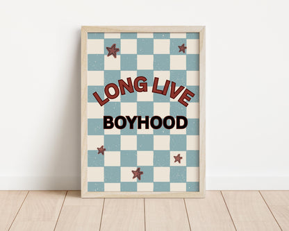 Long Live Boyhood blue and red checkered  Print for boys bedroom or nursery