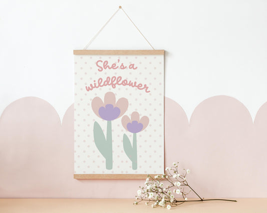 Shes a wildflower girls tulip floral wall print for nursery, bedroom or playroom