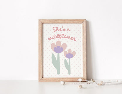 Shes a wildflower girls tulip floral wall print for nursery, bedroom or playroom