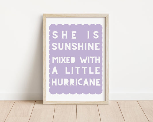 Sunshine Hurricane Girl Print, Purple Nursery Decor