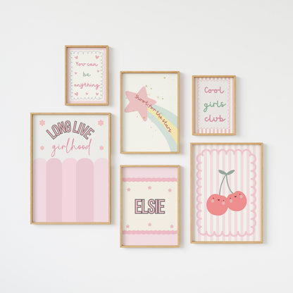 girls affirmation personalised wall print set for bedroom or nursery or playroom
