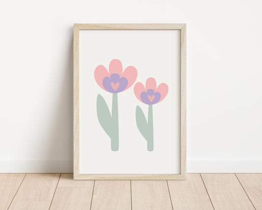 girls floral tulip wall print for girls nursery, bedroom or playroom