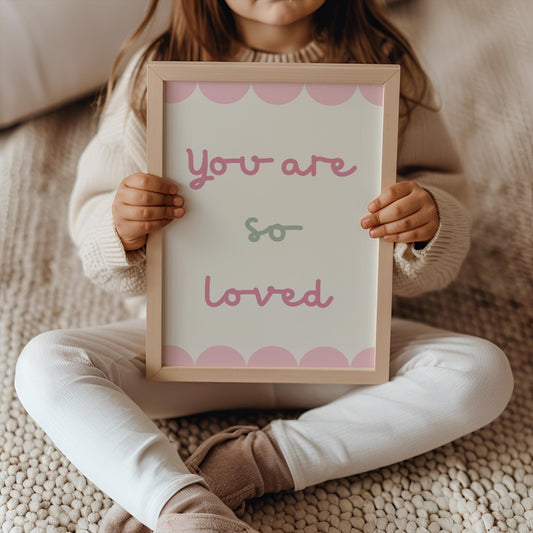 you are so loved girls scallop wall print,  nursery decor, Cute Quote Illustration,  Nursery Decor Inspiration
