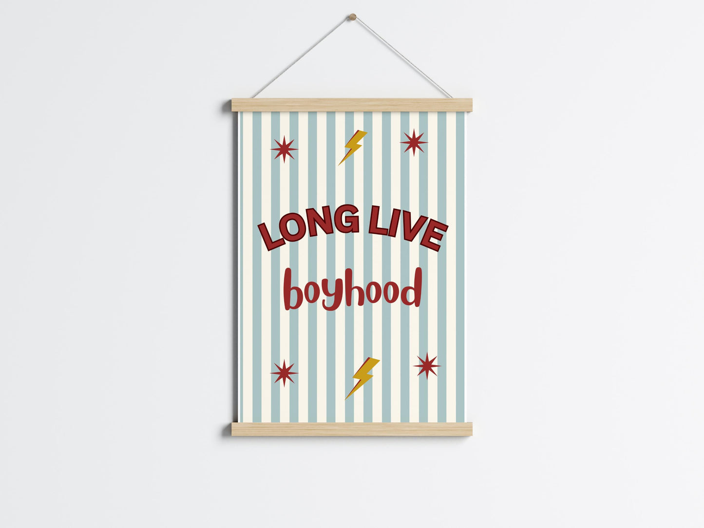 Long Live Boyhood blue and red striped wall print for for boys bedroom or nursery