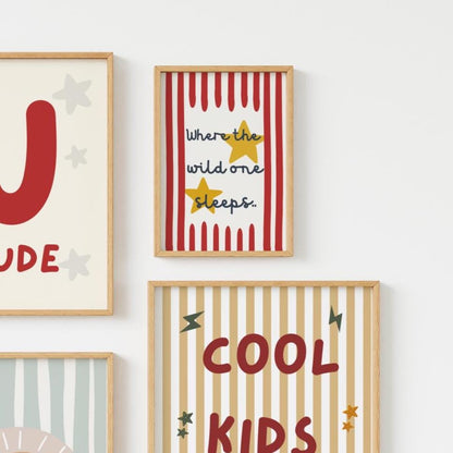 personalised neutral scandi style childrens wall print set for bedroom, nursery or playroom