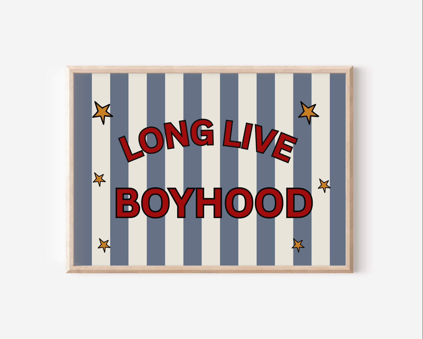 Long Live Boyhood Print | Red, Blue Striped Nursery Art