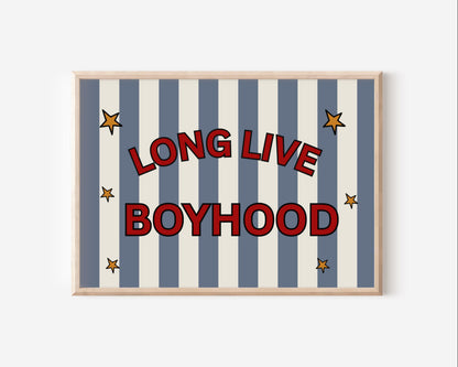 Long Live Boyhood Print | Red, Blue Striped Nursery Art