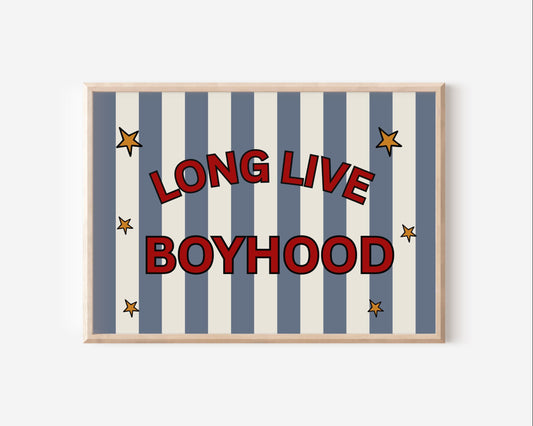 Long Live Boyhood Print | Red, Blue Striped Nursery Art