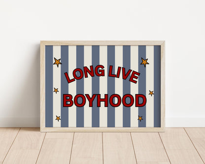 Long Live Boyhood Print | Red, Blue Striped Nursery Art