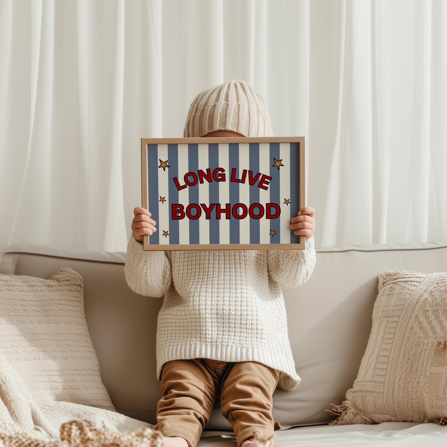 Long Live Boyhood Print | Red, Blue Striped Nursery Art
