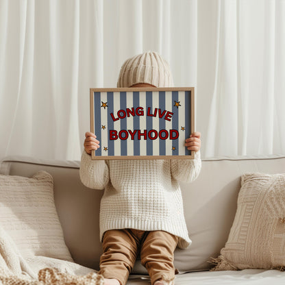 Long Live Boyhood Print | Red, Blue Striped Nursery Art