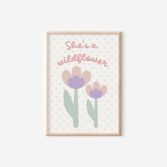 Shes a wildflower girls tulip floral wall print for nursery, bedroom or playroom