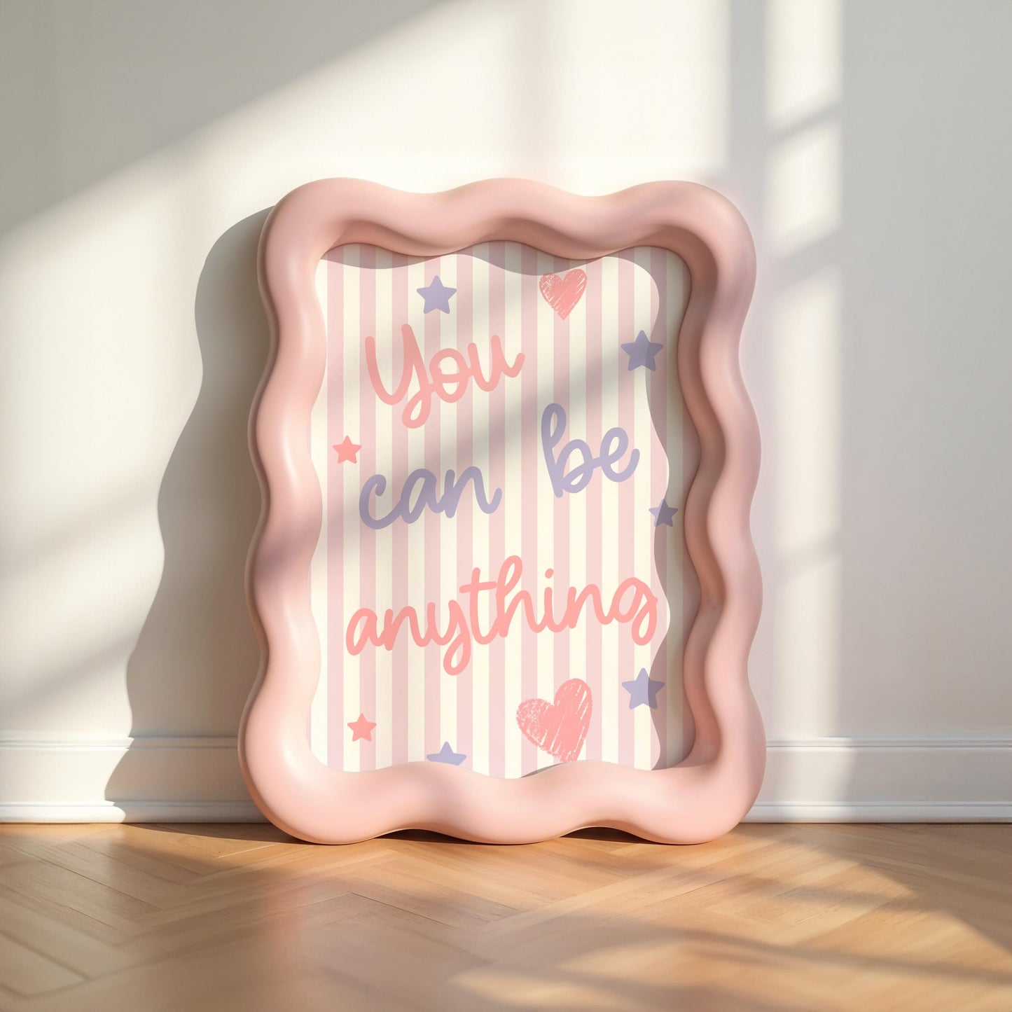 girls affirmation "you can be anything" heart wall print for bedroom, nursery or playroom